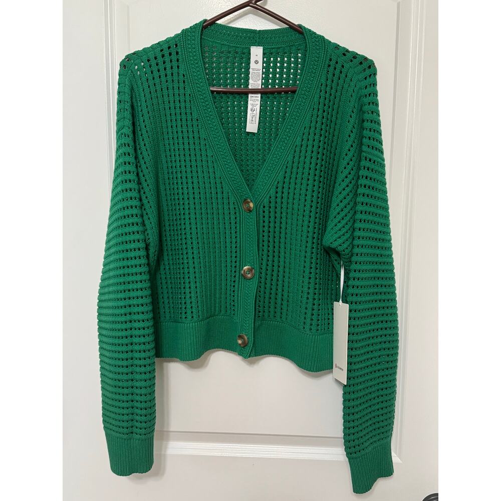 NWT Lululemon Cotton Crochet Mesh Cardigan Green Size M
